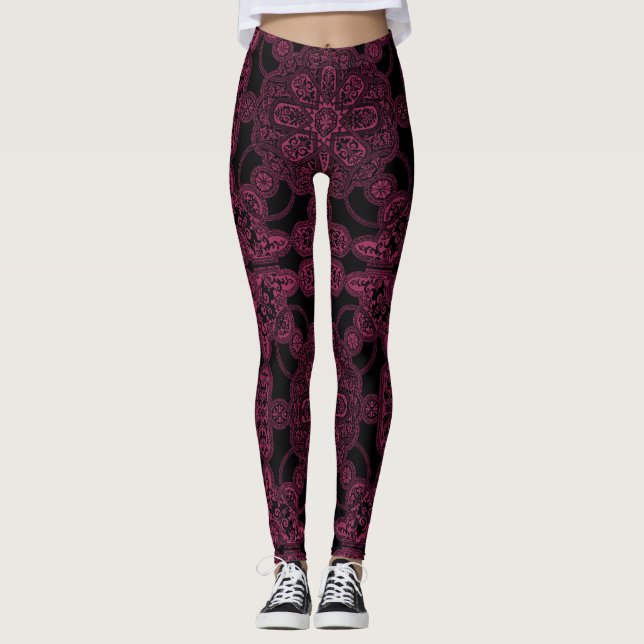 Djup rosa och svart persisk leggings (Framsida)