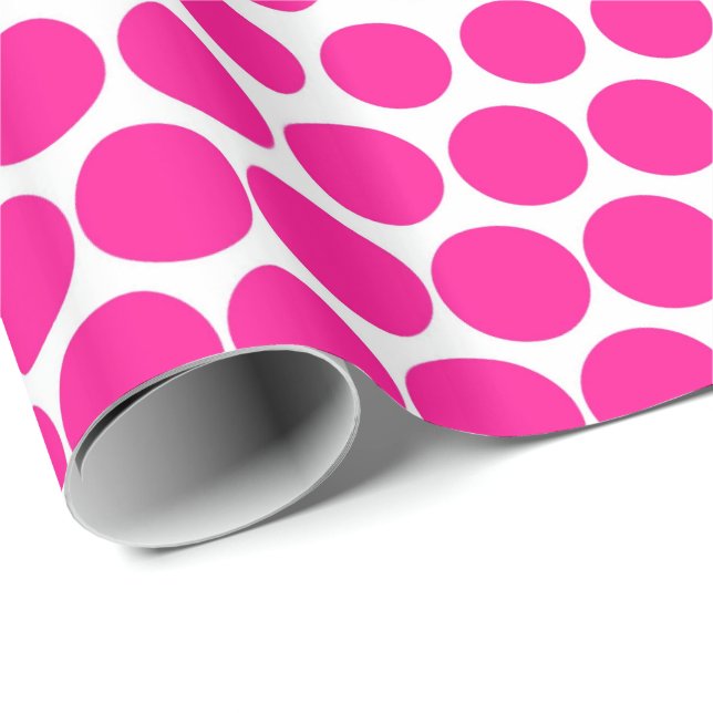 Djup Rosa Polka Dot Modern White Presentpapper (Rullad Hörn)