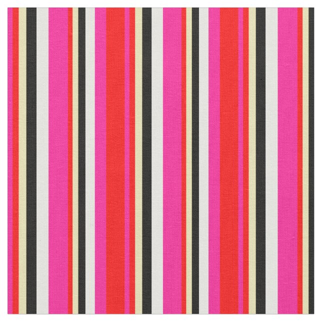 Djup Rosa, Röd, Tan, Svart och Mint Cream-Färgad Tyg (Närbild)