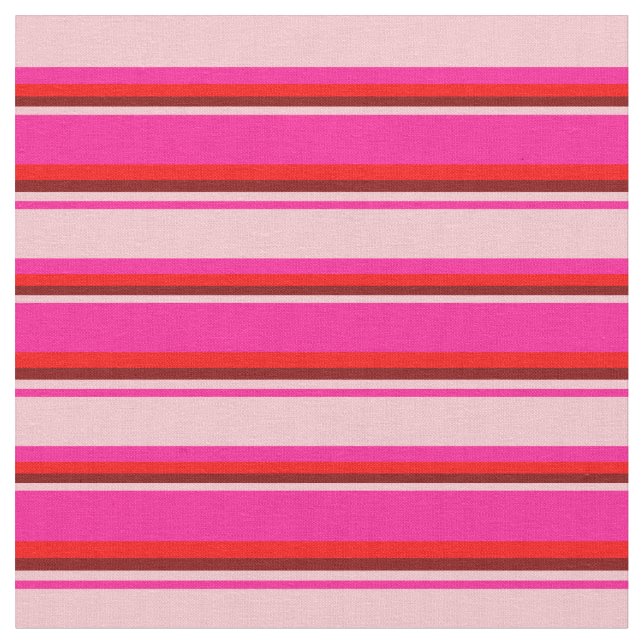 Djup Rosa, Rosa, Maron & Red Färgad Linjer Tyg (Närbild)