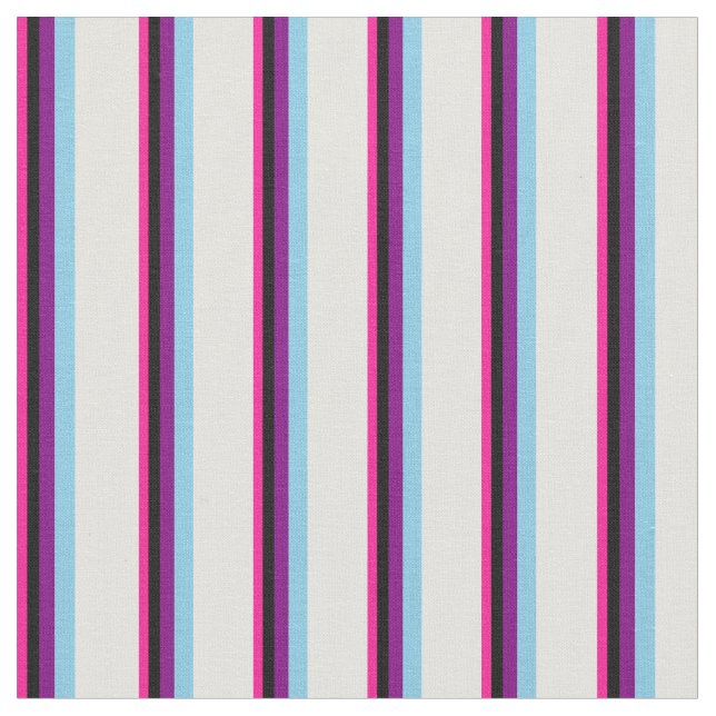 Djup Rosa, svart, Lila, Himlar Blue & Light Cyan Tyg (Närbild)