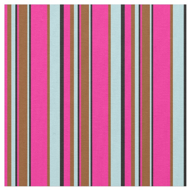 Djup Rosa, svart, pulverblått och Brunt Linjer Tyg (Närbild)