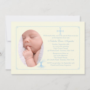 Djup rotad blå baptismfotoinbjudan inbjudningar