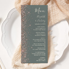 Djup Safirgrön Rosa Guld Glitter Kant Bröllop Meny