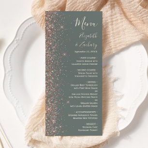 Djup Safirgrön Rosa Guld Glitter Kant Bröllop Meny