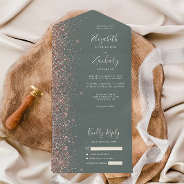 Djup Sagegrön Rosa Guld Glitter Bröllop