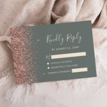 Djup Sagegrön Rosa Guld Glitterkant RSVP-kort