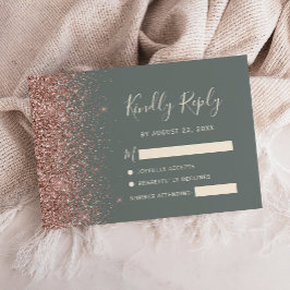 Djup Sagegrön Rosa Guld Glitterkant RSVP-kort OSA Kort