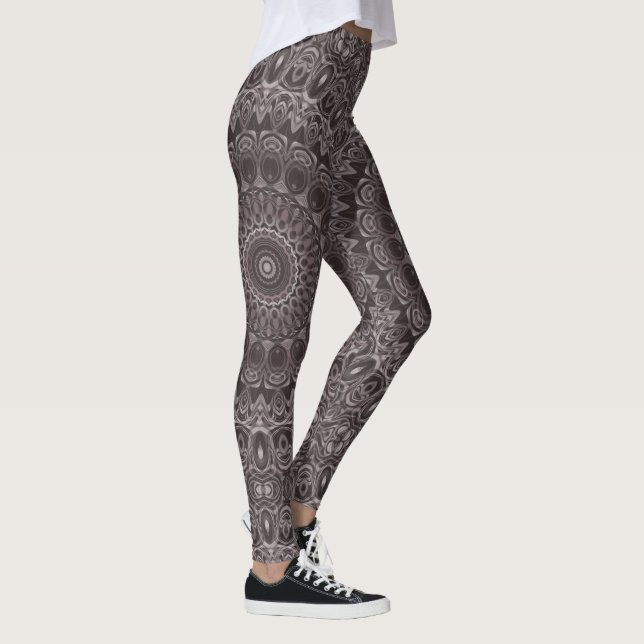 Djup sammetsvattenfärg-mandala i bruna nyanser leggings (Höger)