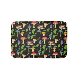 Djup Skogs Magi: Färgrika Svampar på Svart Badrumsmatta