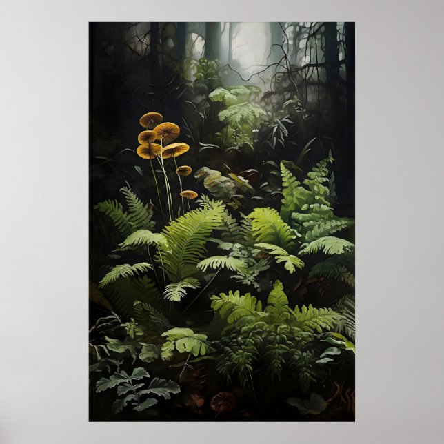 Djup skogsfärn och svamp, skogaktig stämning poster (Framsidan)