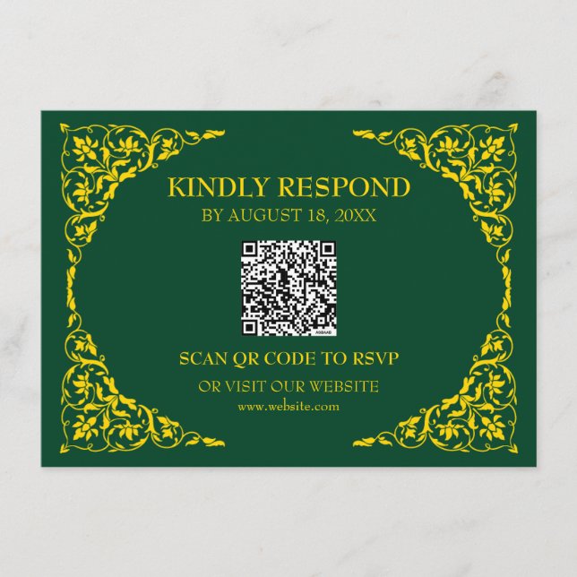 Djup Smaragd QR RSVP-kort Tilläggskort (Framsida)