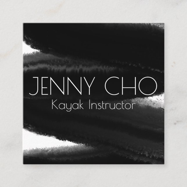 Djup svart bläckfärg med rand-penseldrag vatten fyrkantigt visitkort (Framsida)