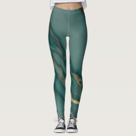 Djup Teal Marmor + Guldådror Lyxig Passform Hand S Leggings