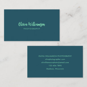 Djup Teal Mint Skriptnamn Minimalistisk Kreativ Visitkort