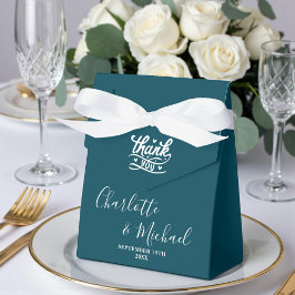 Djup Teal Script Minimalistisk Bröllop Presentaskar