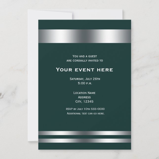 Djup Teal & Silver Elegant Middagspartyevent Inbjudningar (Framsida)