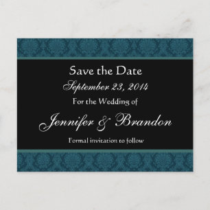 Djup tealblå damastkort för Save the Date Meddelande Vykort