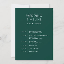 Djup tealgrön tidslinje. Skogbröllopsitinerary Inbjudningar