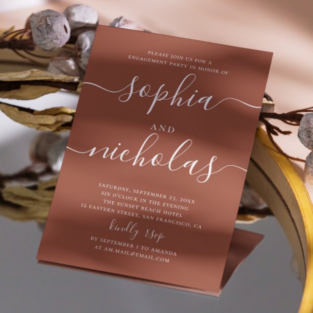 Djup Terrakotta Förlovningsfest | Rostig Lera Höst Inbjudningar (Skapare uppladdad)