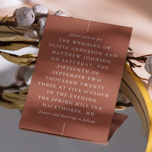 Djup Terrakotta Höstbröllop. Rostlera Typografi Inbjudningar
