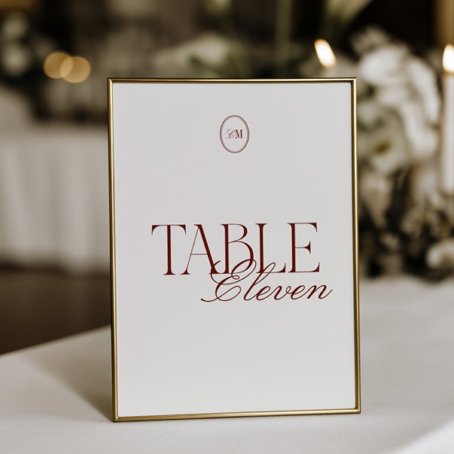 Djup Terrakotta Monogram Bröllops Bordnummerkort Inbjudningar (Deep Terracotta Monogram Wedding Table Number Card)