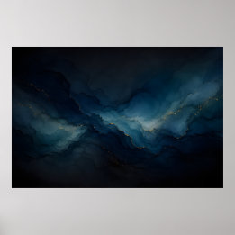 Djup Tid Navy Teal Ocean Abstrakt Affisch