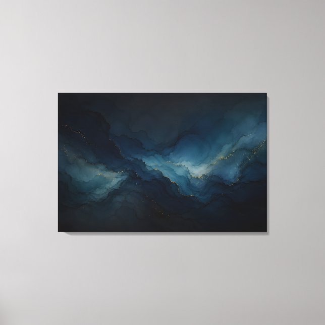Djup Tid Navy Teal Ocean Abstrakt Canvastryck (Framsida)