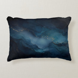 Djup Tid Teal Guld Ocean Abstrakt Prydnadskudde