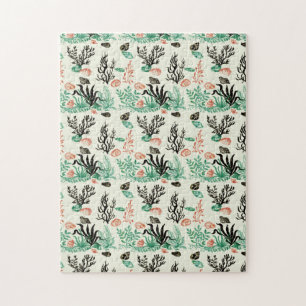 Djup Tropiska Oceanen Coral Seashell Watercolor Pussel