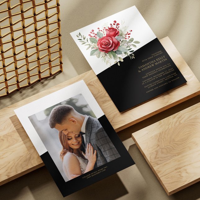 Djup & Vacker: Vattenfärgade röda rosor bröllop Inbjudningar (Bold & Beautiful: Watercolor Red Roses Wedding Invitation)