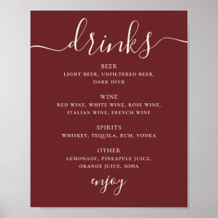 Djup Vino Röd Bröllopsdrycker Meny. Modern Barskyl Poster
