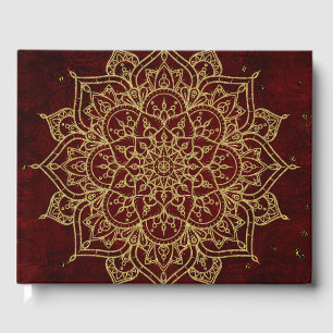 Djup vinröd mandala & guld glam modern chic gästböcker