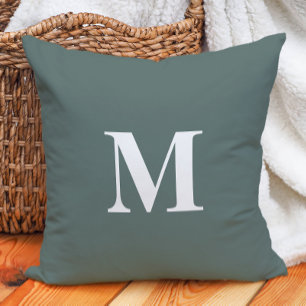 Djup visgrön vit monogram kudde