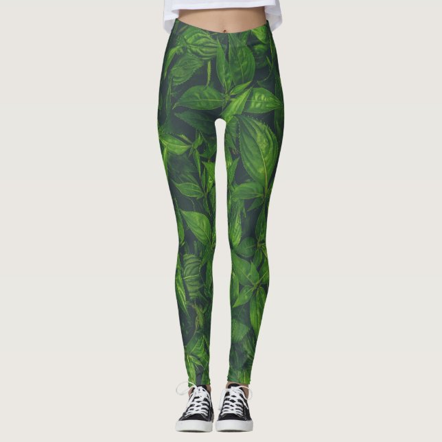Djupa gröna blad  leggings (Framsida)