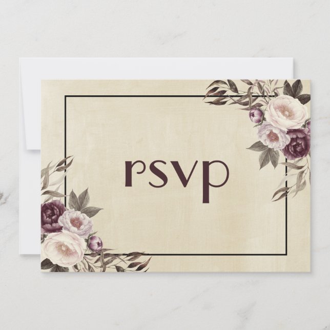 Djupa lila peonior Bröllops-RSVP Inbjudningar (Framsida)