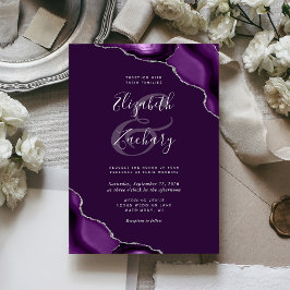 Djupa Lila Silver Agate Corners Bröllop Inbjudningar