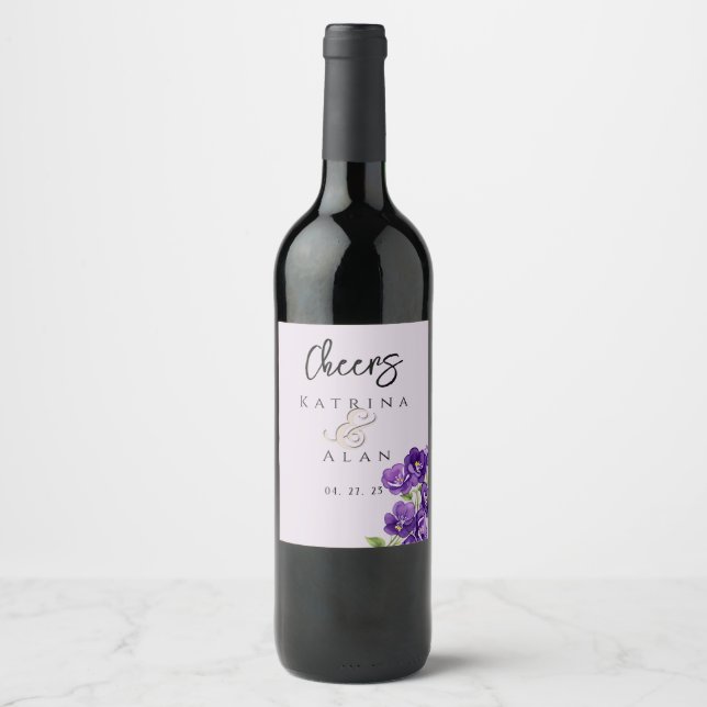 Djupa Lila Violas Vin Flaska-etiketter Vinflaska Etikett (Framsida)
