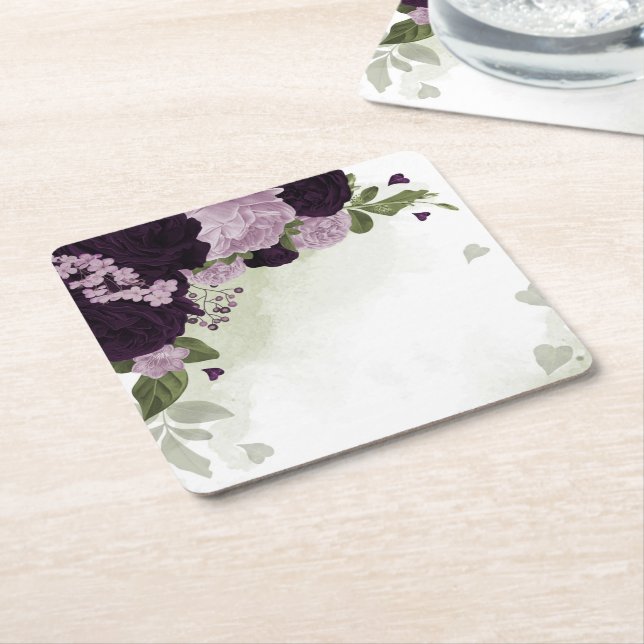 Djupa och lätta lila blommor grönska underlägg papper kvadrat (Vinklad)