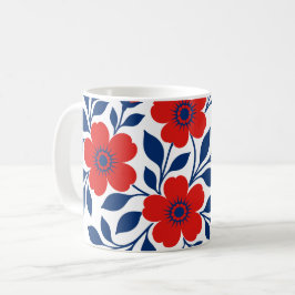 Djupa Röda Blommor och Marinblå Blad Kaffemugg