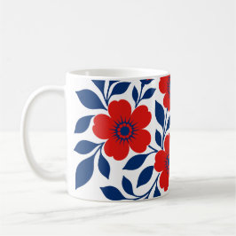 Djupa Röda Blommor och Marinblå Blad Kaffemugg