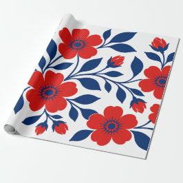Djupa Röda Blommor och Marinblå Blad Presentpapper