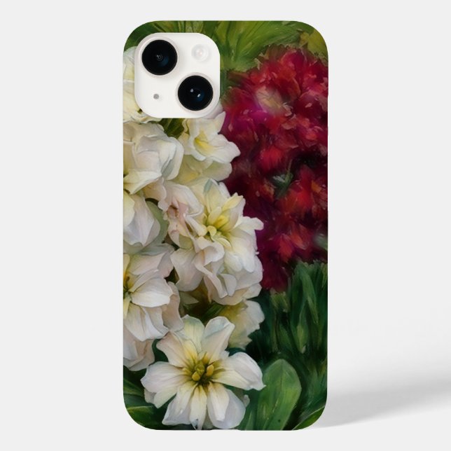 Djupa röda och vita blommor Konst Telefonfodral (Baksida)