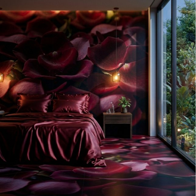Djupa röda rosblad Eleganta blomster keramiska pla Kakelplatta (​"Transform your ordinary bedroom into a 5-star Honeymoon Suite. 🌹 Pure luxury, pure passion.")