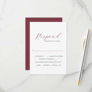 Djupa Rosa med måltidsval Monogram RSVP-kort OSA Kort