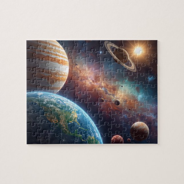 Djupa rymdplaneter nebulosa Jupiter Jorden Pussel (Horisontell)