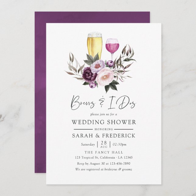 Djupa sammetsblommiga bryggor före jag gör det inbjudningar (Fram/baksida)