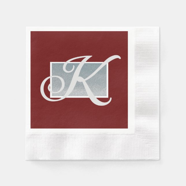 Djupa vin- och silvermonogram papper servetter (Framsidan)