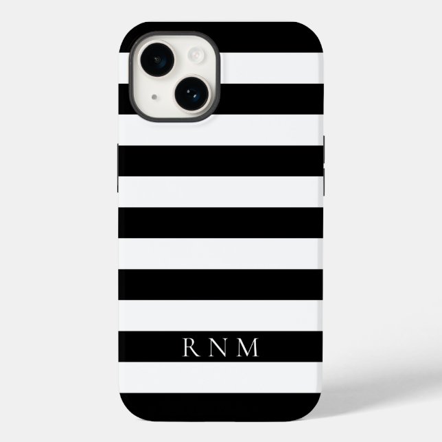 Djupaste svarta randiga namn eller monogram iPhone (Baksida)