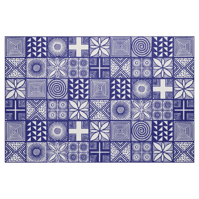 Djupblå Adire mönster - och vit Tyg (Fat Quarter)